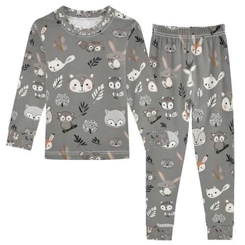 senya Grey Squirrel Head Pajamas Set Long Sleeve Soft Cotton Sleepwear 2 Piece
