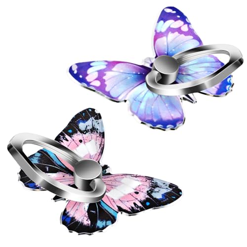 2 soportes de anillo de mariposa para teléfono móvil, rotación de 360 grados, metal, universal, anillo para teléfono móvil, soporte para dedos, soporte para teléfono móvil, mariposa, anillo para