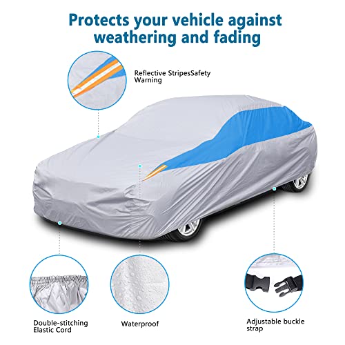 FSGRICH Car Cover, Car Exterior, Waterproof, Anti-UV, Breathable, Dust-, Rain-, Scratch- and Snow-Resistant, Outdoor Use (Silver, 510 x 195 x 175 cm) - Image 3