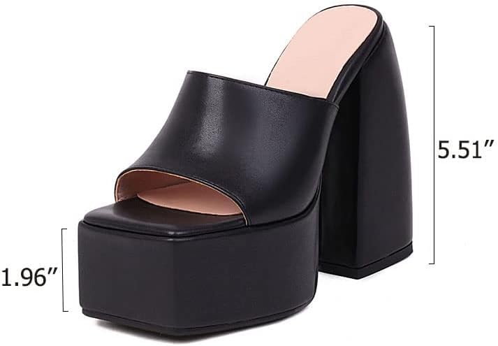 Miniatura 5 de VIMISAOI Sandalias de plataforma para mujer sexy cuadradas con puntera abierta sin cordones tacón alto grueso zapatos de vestir