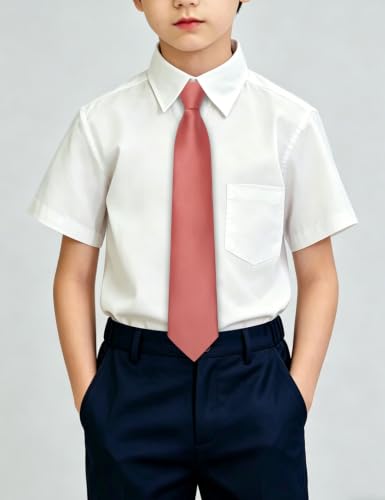 Image of Hi-Tie Pretied Boys Ties Solid Color Kids Adjustable Necktie Lapel Pin Clip Set Age 8-12 Wedding School Graduation