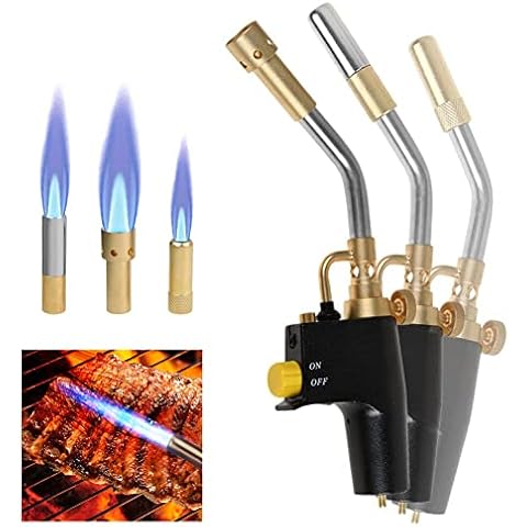 Propane Torch Welding Kit, High Heat Gas Soldering Plumbing Blow Torch, Compatible with MAPP/MAP Pro/Propane Gas, Portable Trigger Start Torch with 3 Torch Tips, Adjustable Flame Cover