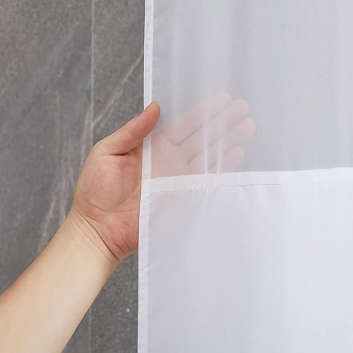 Miniatura 3 de Furlinic Cortina de ducha extra larga sin gancho, cortinas de baño de tela de poliéster con ventana superior de malla, impermeable y lavable a