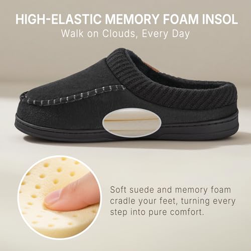 ATHMILE Slippers for Men Memory Foam Indoor Outdoor Moccasin House Shoes Slip-on Comfy Knit Slippers for Bedroom Home2