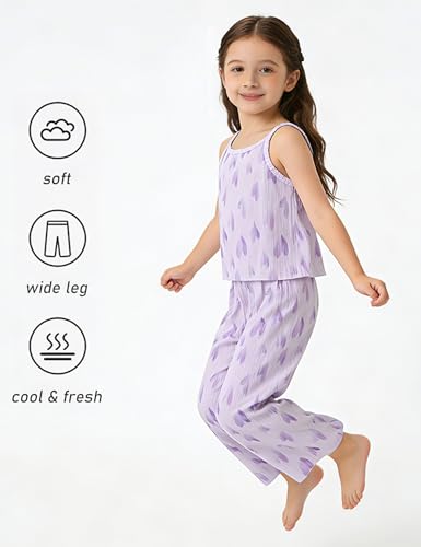 Image of Kiench Girls Wide Leg Palazzo Pants Pleated Silky Flowy Trousers Cute Print