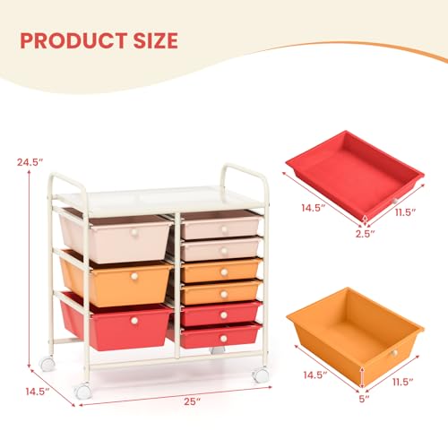 Image of LDAILY 9 Drawer Rolling Storage Cart, Rolling Cart with Drawers for Classroom, Art Supply Craft Organizer on Wheel with Metal Frame & Handles for Home Office School