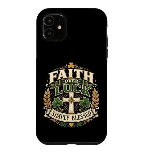 Faith Over Luck Blessed Cross �V�������b�N �O���t�B�b�N �V���v�� �O���[�� �X�}�z�P�[�X iPhone 11 �p