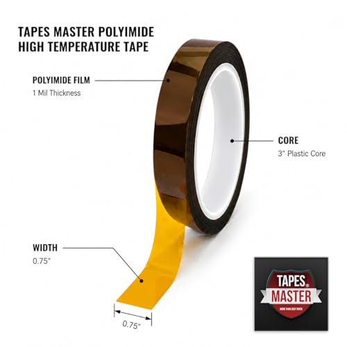 Image of Tapes Master 10 Rolls - 3 /4 inch x 36 Yds 1 Mil Polyimide High Temperature Heat Resistant Tape with Silicone Adhesive