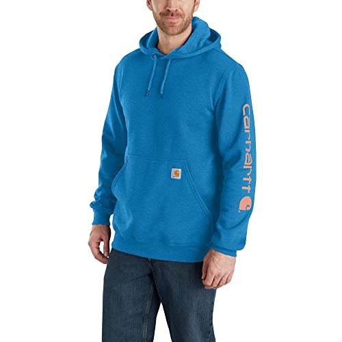 Carhartt Men's Loose Fit Midweight Logo Sleeve Graphic Sweatshirt Hooded Sweatshirt, Navy Heather, L