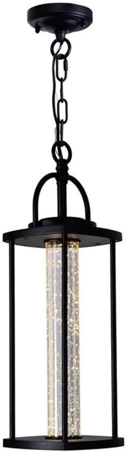 Pemberly Row 1 Light Farmhouse Metal LED Outdoor Pendant, Black Finish, 18 in H x 6 in W x 6 in L, Hardwired Wet Location Lantern, Bubble Glass Shade for Garden, Frontyard, or Backyard Lighting