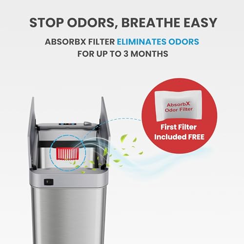 Image of iTouchless 68 Liter / 18 Gallon Wings-Open Lid Sensor Kitchen Trash Can with Odor Filter, Dog-Proof Slim Automatic Large Capacity Stainless Steel Garbage Recycling Bin for Home Office Business Garage