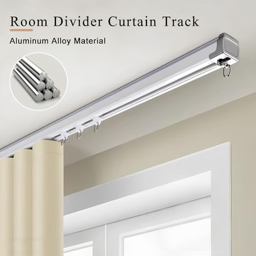 Sliding Ceiling Curtain Rod | 1.6-19.6 Ft Adjustable Rail Track | Silent Pulleys Drapery System for Apartments, Studios, Open Spaces (85cm/2.79ft)
