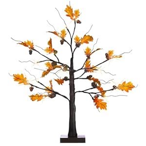 Fall Lighted Maple Tree, 24” Battery Operated Artificial Fall Foliage Tree Lights with 24 Warm White LED Timer for Thanksgiving Autumn Harvest Home Tabletop Indoor Decorations Fall Lighted Maple Tree 24 Battery Operated Artificial Fall Foliage Tree Lights with 24 Warm White LED Timer for Thanksgiving Autumn Harvest Home Tabletop Indoor Decorations