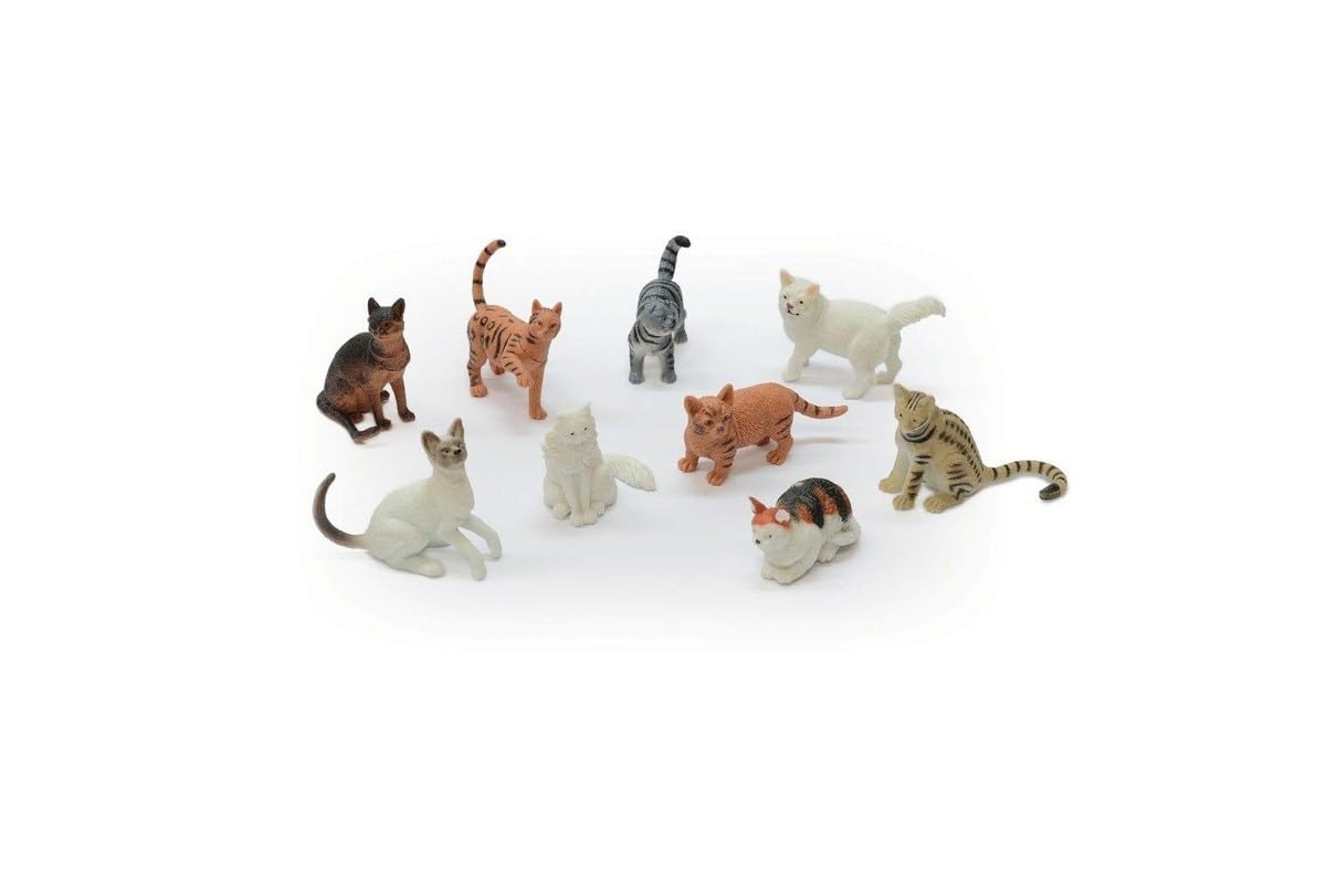 PETERKIN CLASSICS | Cat World 9-Piece Set| 5-7cm Toy Cat Figures| Siamese, Egyptian Mau, Exotic Shorthair, Scottish Fold, Cornish Red, Turkish Angora, Oriental Shorthair, Burmese and Calico|Ages 3+
