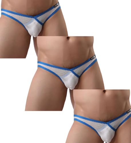 TAPUU Mens Mesh Low Rise Bikini Briefs Underwear with Pouch