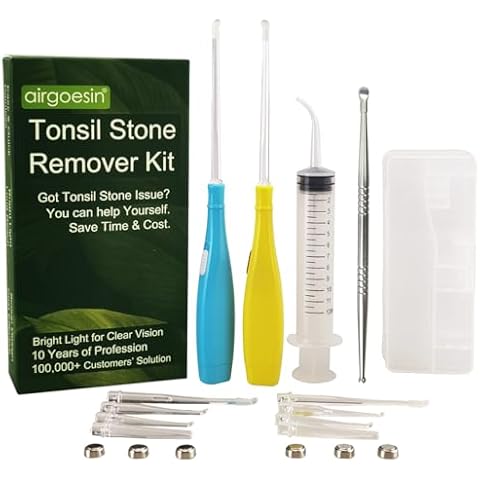 Airgoesin™ 6.75 inch Tonsil Stone Remover LED Tool Kit - 2 Sets, Oral Irrigation Syringe & Stainless Steel Pick, Tonsil Stone Removal Kit for Breath Freshening Cover