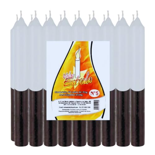 40 Velas Branco e Preto, Palito, Bicolor, Altura De 16 Cm, Produzidas Com Parafina 100% Pura. Prátic