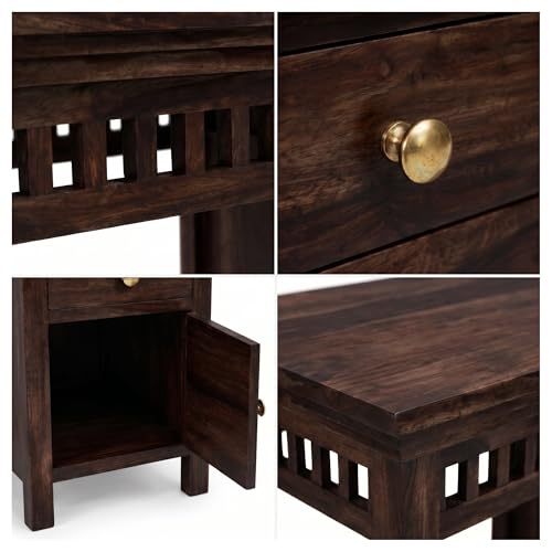 Image of SONA ART & CRAFTS Sheesham Wood Study Table for Home | Wooden Study Table with Side Storage Shelf | Multi Purpose Computer Desk for Writing | DIY Laptop Table for Study Room & Office | Walnut Finish
