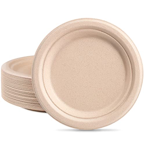 Lot de 100 assiettes jetables en carton 18 cm Marron - Rondes - Petites assiettes jetables - Assiettes jetables - Assiettes en papier bio