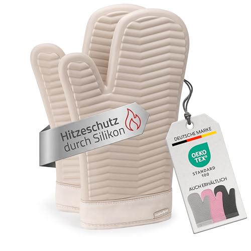 Bellphany Silikon Ofenhandschuhe Paar - Topfhandschuhe zum Kochen & Backen, Backhandschuhe hitzebeständig bis 250°C, Beige