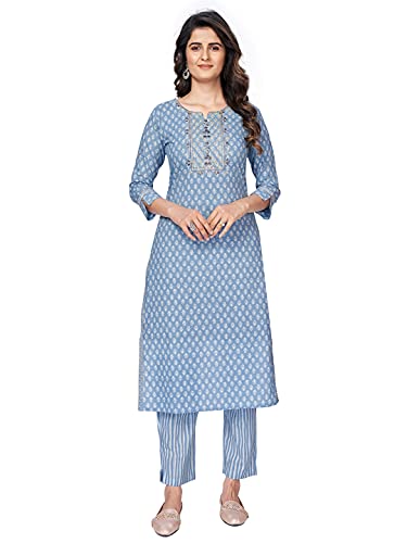 Image of Vbuyz Women's Printed & sequience work A-line Cotton Pink Kurta Pant With Dupatta