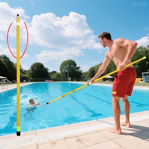 Yuwoune 14.8ft Telescopic Pool Rescue Hook | OSHA Water Rescue Pole & Emergency Hook with Night Glow | Fiberglass Pool Safety Pole for Home/Water Parks
