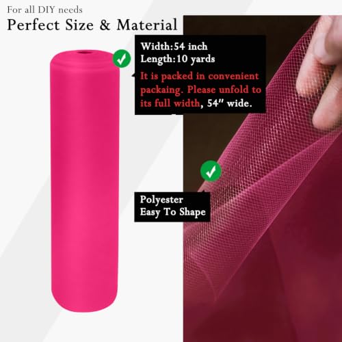 Image of IONTACH Fuchsia Tulle Fabric 54 Inch X 10 Yards Tulle Roll