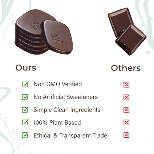Verse 90% Dark Chocolate Mint Squares - Only 1g Cane Sugar - Creamy Dark Cocoa - Individually Wrapped Cacao Chocolate Squares (9 Count, 2 Pack)