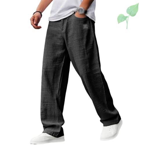 Mokaloha Mens Pants, Pacificozy Men's Casual Fabric Embroidered Logo Drawstring Loose Elastic Waist Pocket Trousers