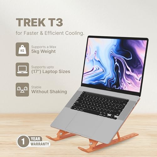 Image of Geonix Trek T3 Aluminium Ergonomic Laptop Stand | 7 Angles Adjustable Tabletop | Anti Slip Rubber Pads | Foldable | Compatible with Laptops Upto 17 inch (Cosmic Orange)