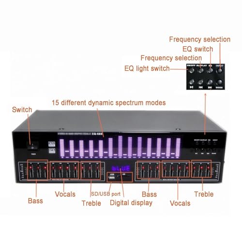 Ecualizador gráfico Hi-Fi, analizador de espectro de 20 bandas, con control remoto y pantalla LED de espectro, 15 estilos dinámicos, para estudio de grabación miniatura 3