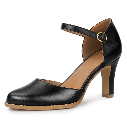 IDIFU IN3 Closed Toe Chunky High Heels Comfortable Dress Shoes for Women Pumps Vintage Heels Dressy Wedding Prom Bridal Party Work Office Business D'Orsay Pumps Shoes