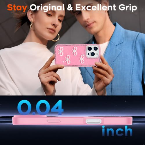 Image of DIZORO Compatible for iPhone 13 Pro Max, Luxury Diamond Cute with Bow Glitter Bling Case with Full Camera Protection PC+TPU Glossy Shiny Back Cover Case for Girls Women (Pink)