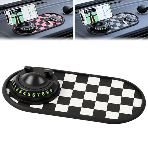 Mobile Phone Bracket Anti-Slip Mat,Multifunction Car Dashboard Mat with Temporary Parking Number,360° Rotating Adjustable Phone Holder,Universal Fit Anti-Slip Mat,PVC (Style B)