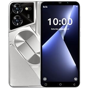 LatsYrs Billiges Handy, 5.0 Zoll-Anzeige, 16GB erweiterbar auf 128GB, Dual SIM entsperrt, Dual Kamera, WiFi/Bluetooth/Face ID Basic Handy (Silvery)