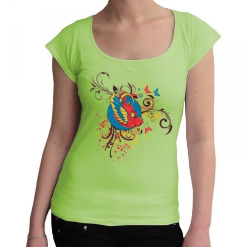 tees4lowRaxxpurl comic Boat Neck Ladies T-Shirt Tribal Skull Birds for party, bikers, Emo, Punk