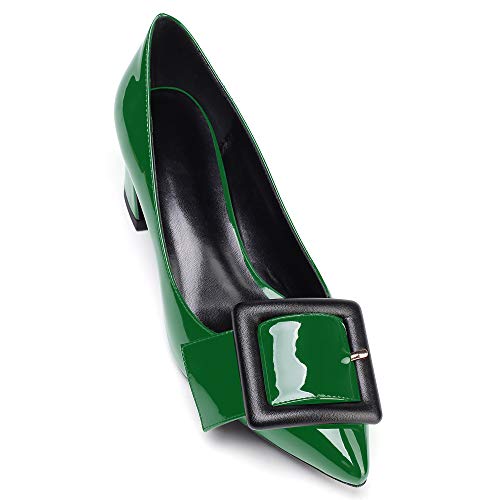 YODEKS Women's Low Block Heels Chunky Heels Slip On Pumps Closed Pointed Toe 2 Inch Dress Bow Loafer Shoes for Wedding Office3