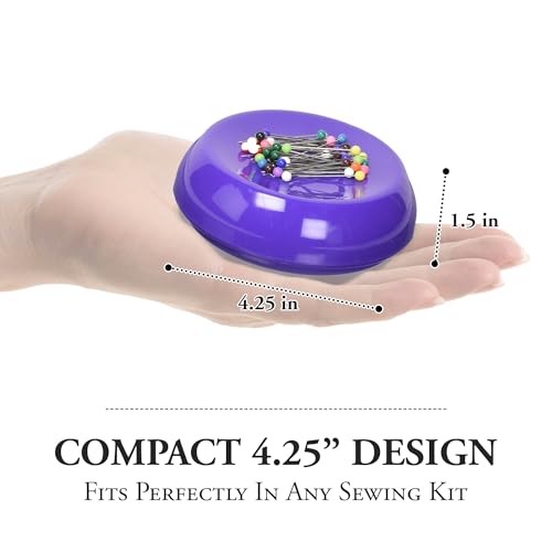 Image of Grabbit Magnetic Sewing Pincushion with 50 Plastic Head Pins - Magnet Pin Organizer for Quilting, Embroidery, Needles, Bobby Pins, & Craft Storage, Purple