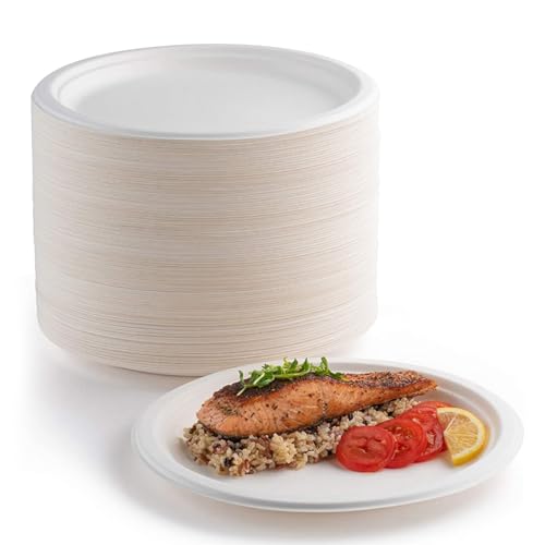 200 platos de papel, 17,8 cm, biodegradables, biodegradables y compostables, respetuosos con el medio ambiente, duraderos, reciclables, perfectos para picnics, barbacoas