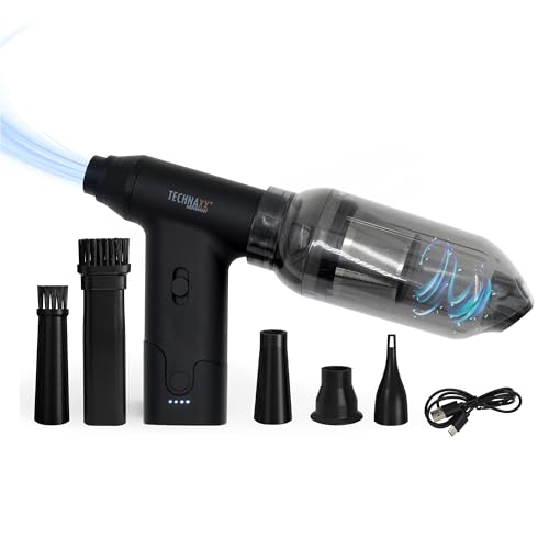 Technaxx Handstaubsauger mit Luftgebläse, 160W wiederaufladbarer elektrischer Staubsauger TX-293 - stufenlose Geschwindigkeitsregelung, 5 vielseitige Aufsätze - ideal für Autos, Tastaturen, Sofas usw.