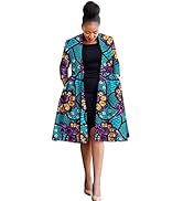 MaxPick Africa Ankara Print Long Women's Jacket Casual Work Lining Plus Quilted Shoulder Jacket W...
