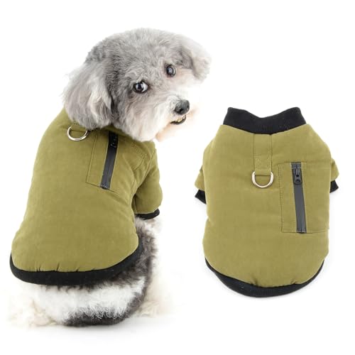 RANPHY 犬服 コート 犬用ベスト ペット服 セーター 秋冬 加絨 厚い ダウンジャケット 小型犬 暖かい トレーナー 子犬 服 防寒服 Dリング付き おしゃれ ドッグウェア 防風 洋服 チワワ服 猫服 犬用ジャケットお散歩お出かけウェアに,グリーン,