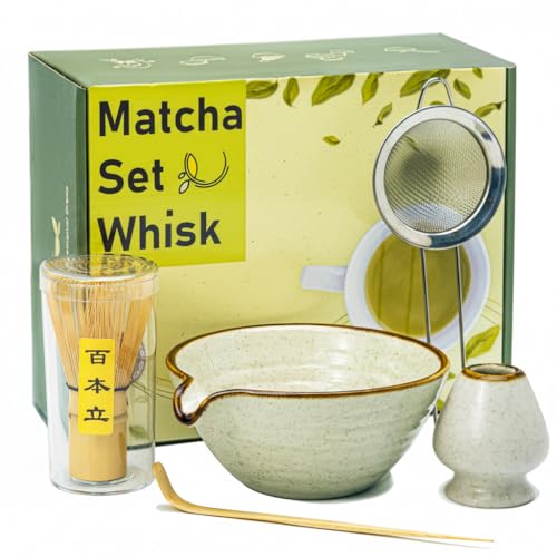 Zzlright Matcha Whisk Set,Matcha Set,Matcha Kit,Matcha Bowl with Spout,Scoop,Sifter,Bamboo...