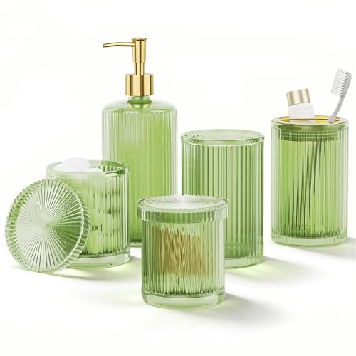 BSSN Glass Bathroom Accessories 5 Pcs Green Bathroom Set, Soap