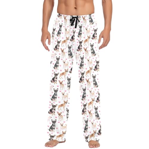 Mens Cotton Pajama Pants Sleep Lounge Pj Bottoms Sleepwear with Pockets Drawstring S Complete Clear Dogs2