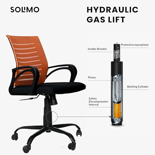 Image of Amazon Brand - Solimo Worklo Mid Back Office Chair for Work from Home | Study | Revolving | Computer (Heavy Duty Powder Coated Metal Base, Stylish Orange Mesh)