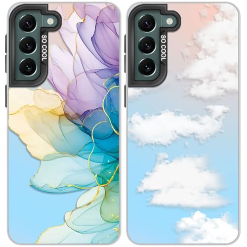 Tedyhulle 2 Pezzi Cover per Samsung Galaxy S22 5G 6,1', Custodia Antiurto Protezione Rugged Rigida Protettiva Case con Effetto Iridescente,Smerigliato Traslucido Carina Shell per donna