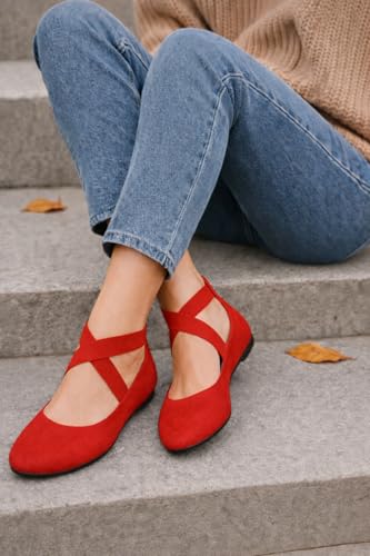Image of EMMA NEW YORK Ankle Strap Flats for Women, Women Flat Ballerina Shoes, Women's Ballet Flats with Strap