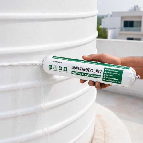 Image of White Silicone Sealant Waterproof | Fast Fixing & Drying RTV Neutral Silicone Adhesive for Roof Leakage Repair, Concrete, Water Tank, Metal, Steel, & Other Surface (600ml Sausage Pack)
