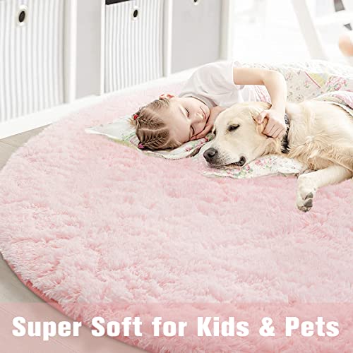 Sonoro Kate Round Rug For Bedroom,Fluffy Circle Area Rug 4'X4' For Kids Room,Furry Carpet For Teen's Room,Fuzzy Plush Rug For Dorm, Cute Room Decor For Baby(4×4 Feet,Pink) #TOP6